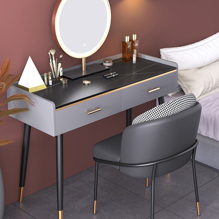 Luxurious Makeup Vanity Stone Top Dressing Table in Grey Finish