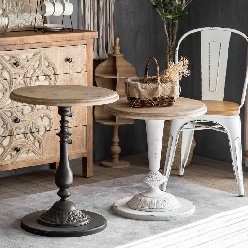 Pedestal Distressed End Table French Country Round Side End Table