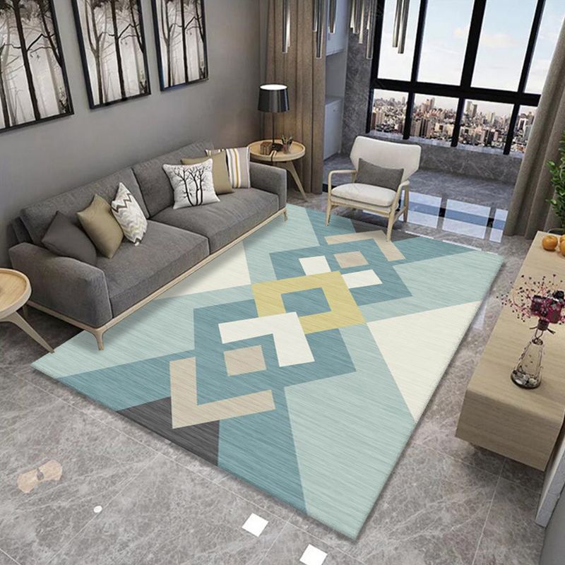 Formal Living Room Rug Multi Color Geometric Patterned Carpet Synthetics Anti-Slip Backing Washable Rug