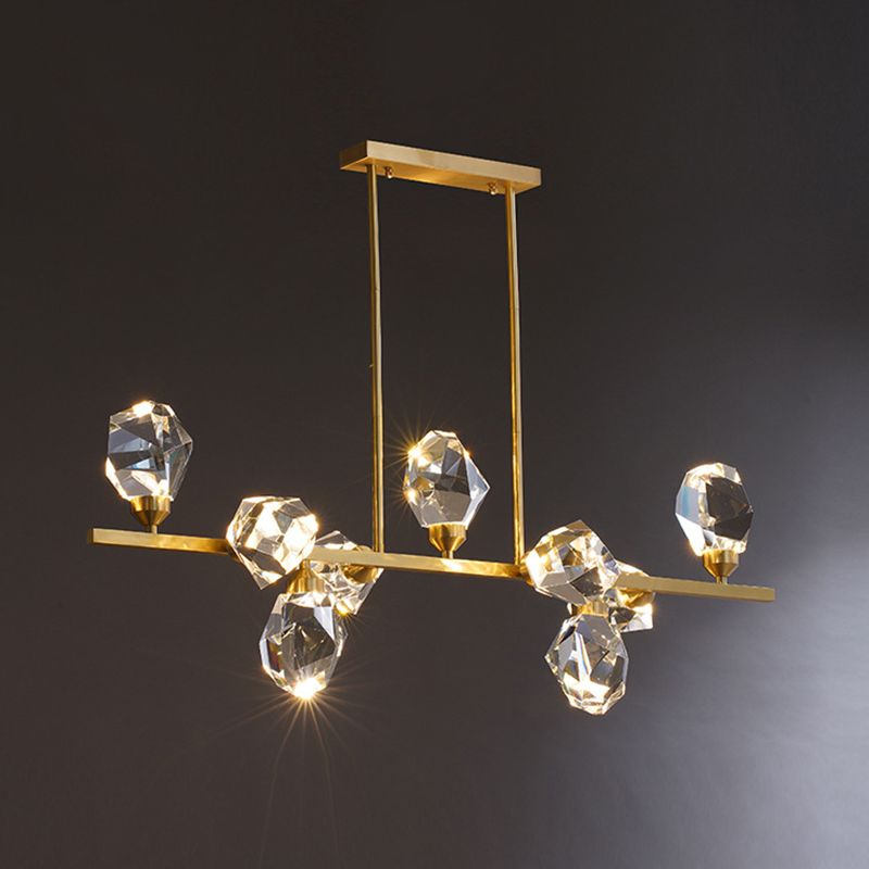 Geometric Island Lights Modern Pendant Light Crystal And Metal Island Lighting 7 Light in Gold