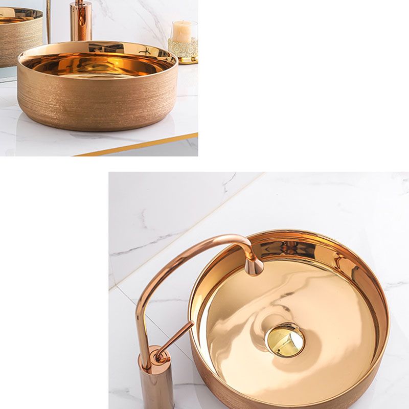 Modern Bathroom Sink with Pop-Up Drain Porcelain Round Vessel Bathroom Sink without Faucet