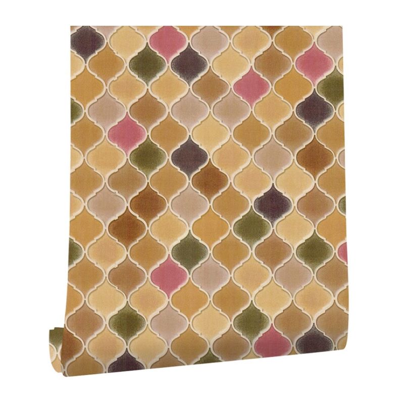 Moroccan Mosaics Tile Wallpaper Yellow-Green Moisture Resistant Wall Covering for Home