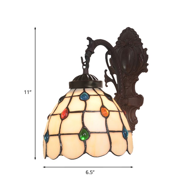 Domed Cut Glass Wall Lighting Ideas Baroque 1 Light Bronze Gem Patterned Sconce Light Fixture with Swirl Arm