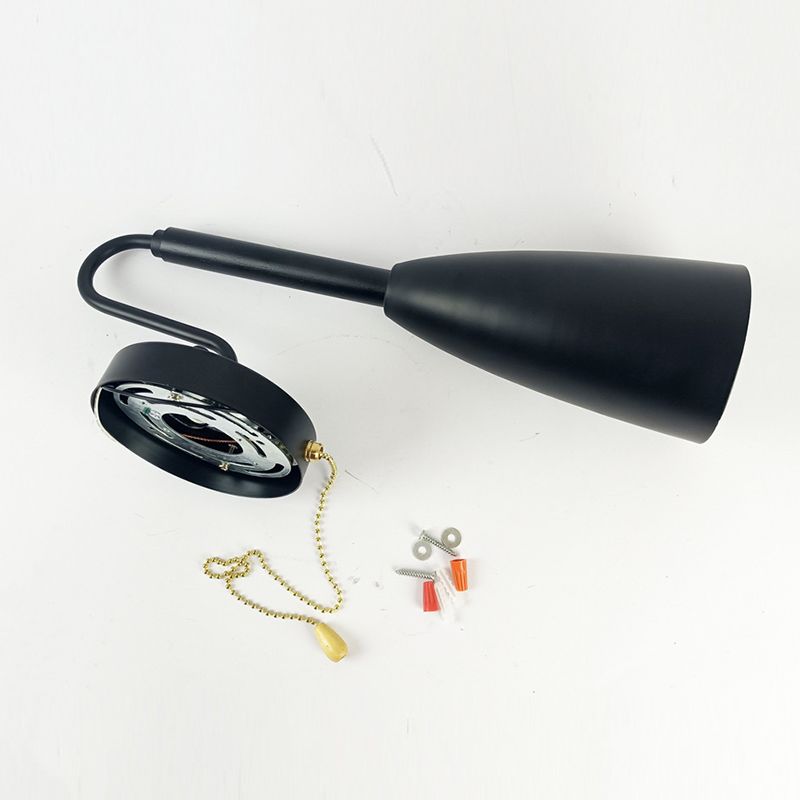 Industrial Wood Wall Sconce Cone Shape Wall Light with Metal Shade for Living Room