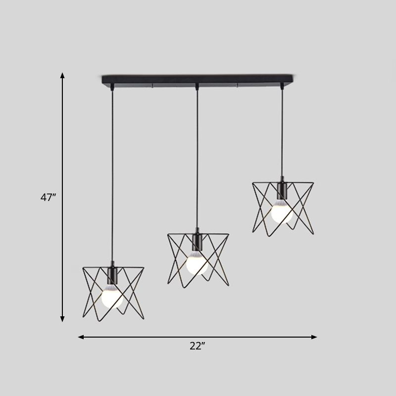 Filo di ferro Filo Filo a ciondolo multi-luce Vintage Vintage a 3 luci Sospensione Luce in nero