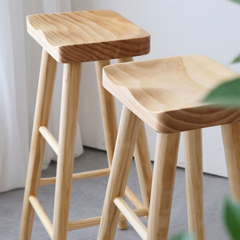 Modern Armless Solid Wood Bar Stool Indoor Backless Contoured Seat Stool