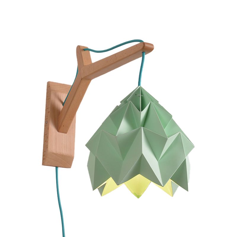 Domed Shade Paper Wall Mounted Lamp Macaron 1 Head White/Pink/Yellow/Blue/Green Sconce Light Fixture with Wood Backplate