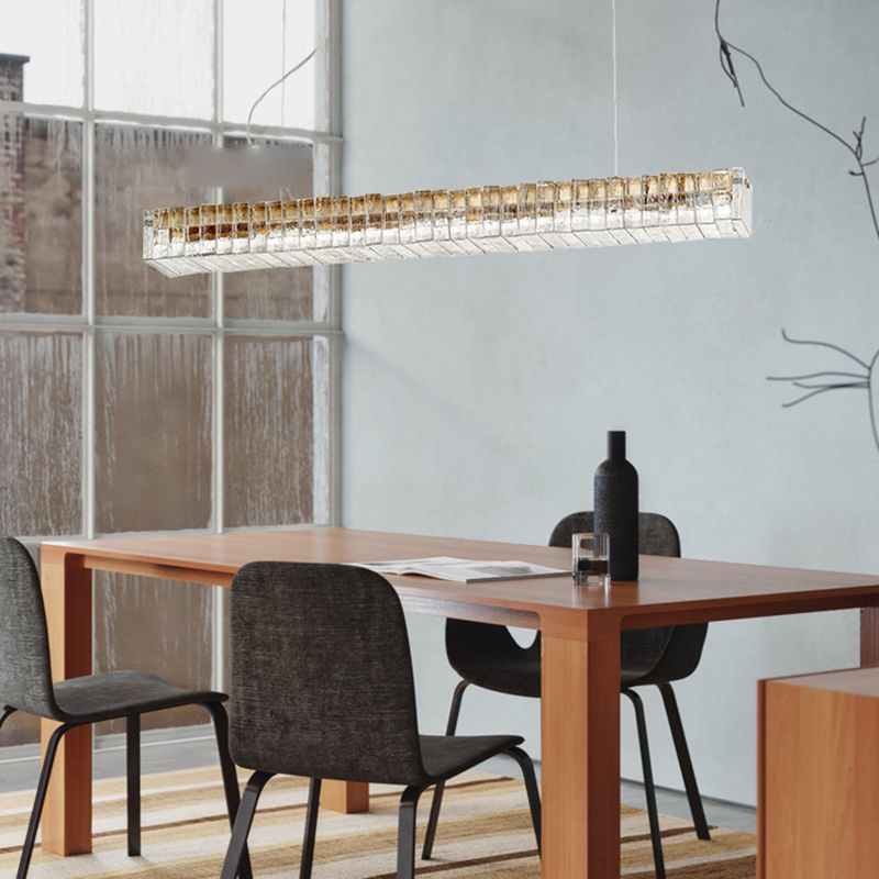 Modern Dining Chandelier Pendant Kitchen Dining Room Long Strip Crystal Hanging Lamp