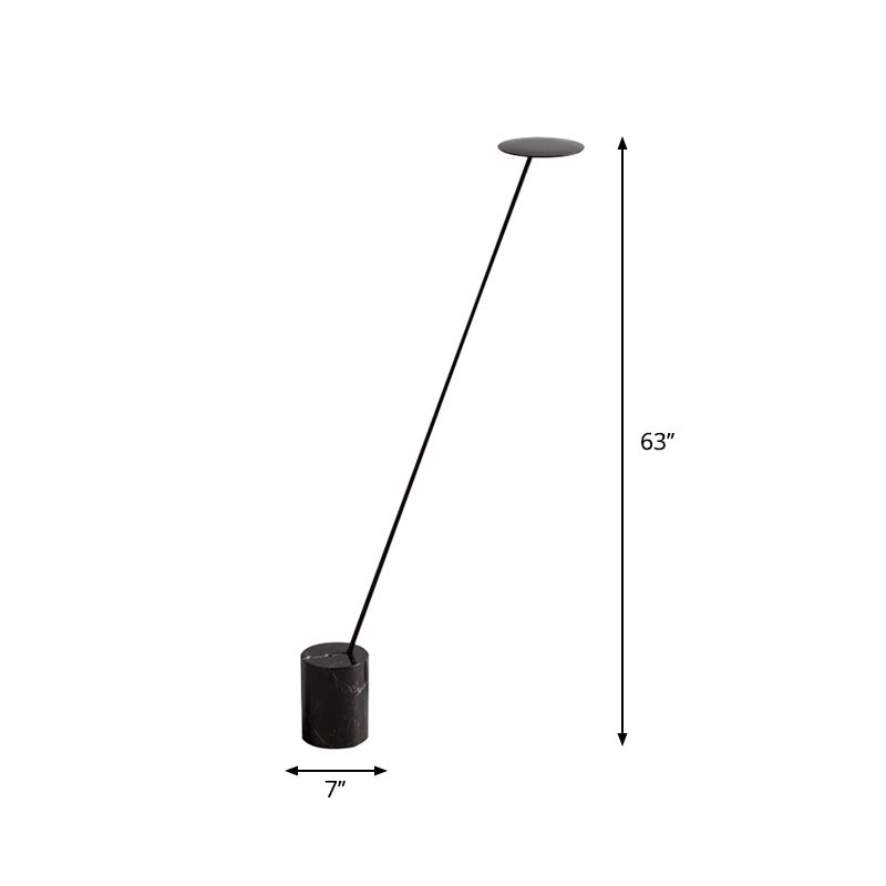Black/White Circle Floor Lamp Minimalist Metal LED Standing Light with Stick Pole and Marble Base