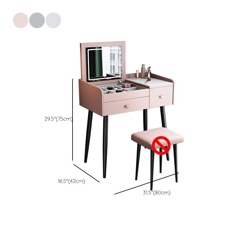 Flip Single Marble Vanity with Padded Stool Lighted Mirror Vanity Desk