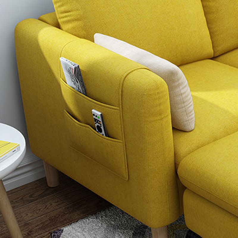 Scandinavian Faux Leather Removable Cushions Square Arm Sectional with Slipcover