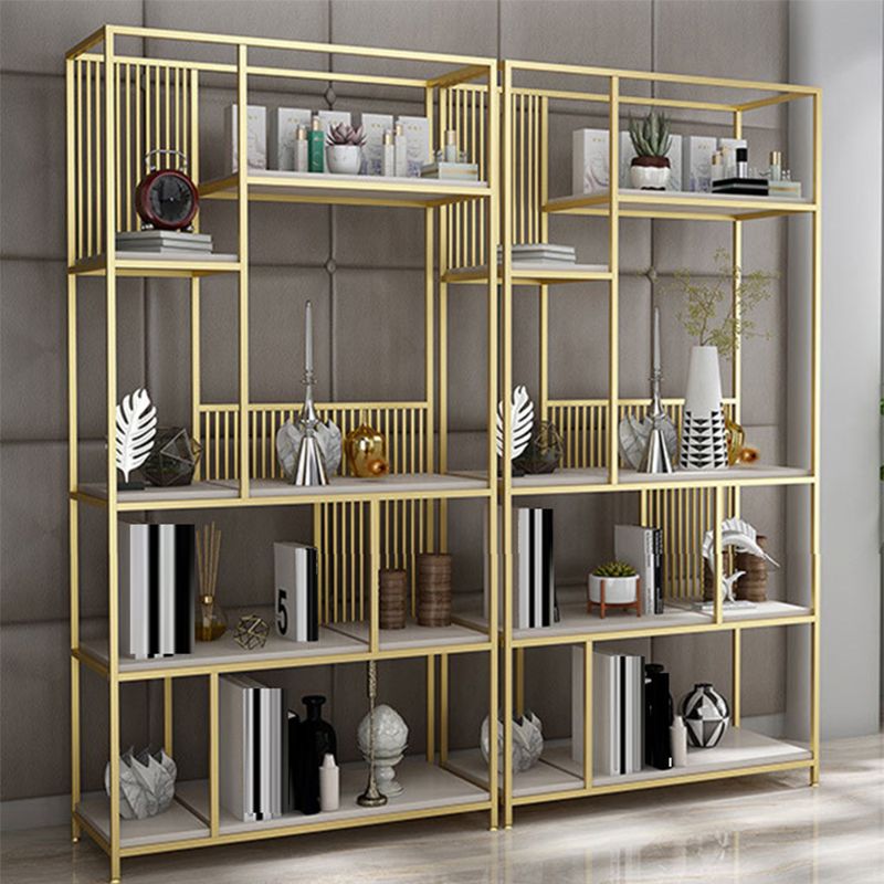 Metal and Wooden Bookshelf Vertical Open Etagere Bookcase with 5 Shelves