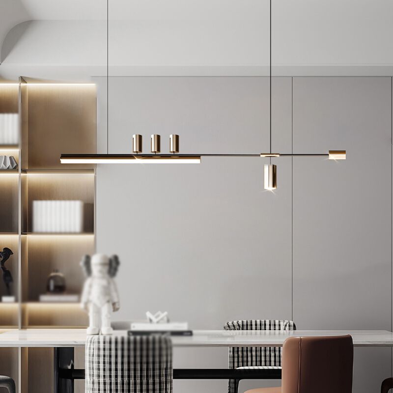 Post Modern Kitchen Island Fixture LED Metal Ceiling Pendant in Black & Gold Finish
