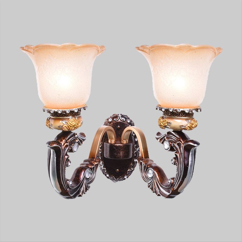 Applique murale marron à 1/2 têtes, Style rétro, verre rose et blanc, luminaire mural en forme de fleur