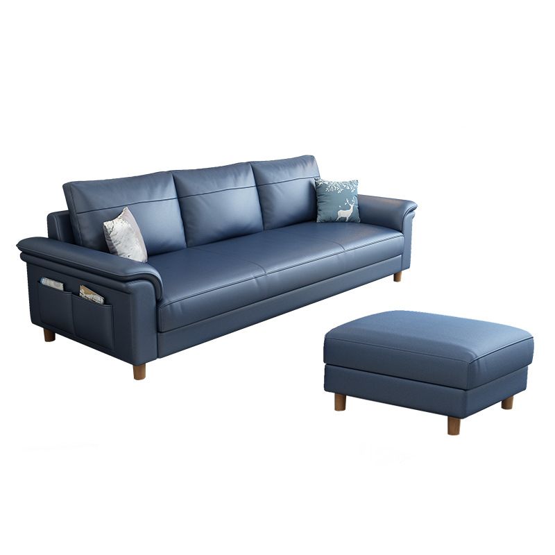 Scandinavian Dark Blue Faux Leather Pillow Top Arm Sofa/Sectionals with Wear-Resistant