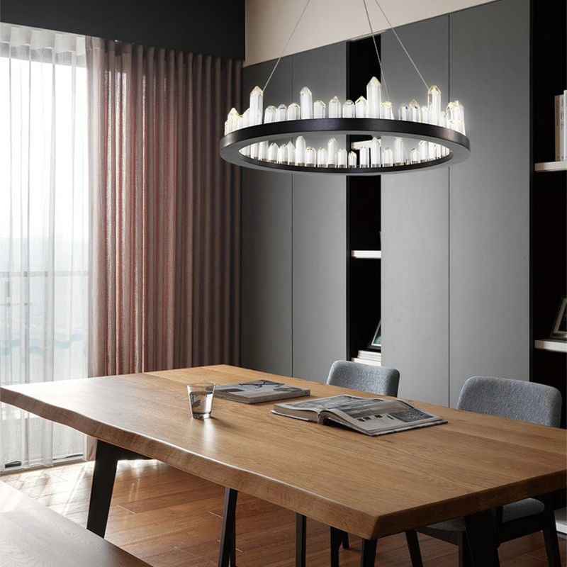1/2-Licht-kreisförmige Kronleuchterlampe zeitgenössische Kristall-LED Schwarz hängende Leuchte in warmem/weißem Licht für Wohnzimmer