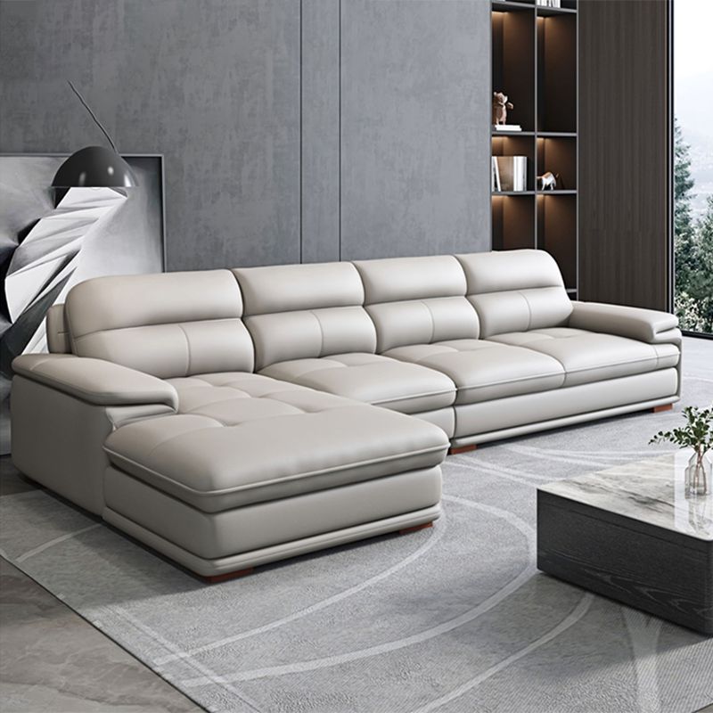 Nordic Stationary Genuine Leather Living Room Recessed Arm Sofa Chaise