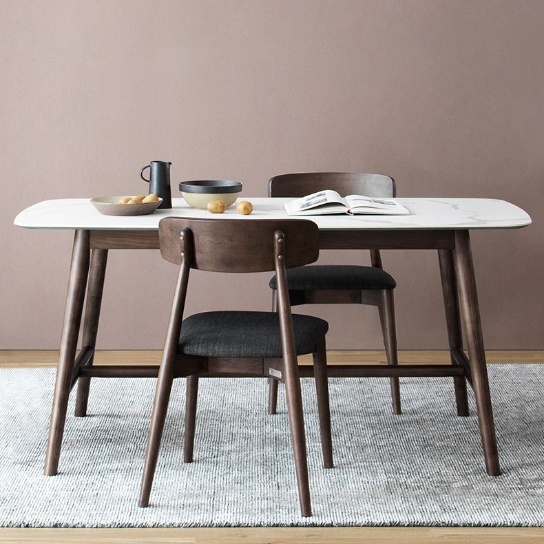 Solid Wood Mid-Century Modern Table Rectangle Sintered Stone Top Table with Trestle