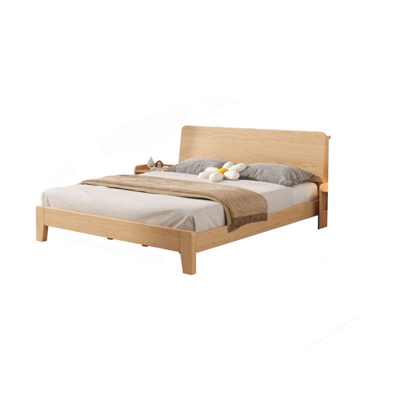 Natural Solid Wood Panel Bed with Headboard Pine Wood Standard Bed