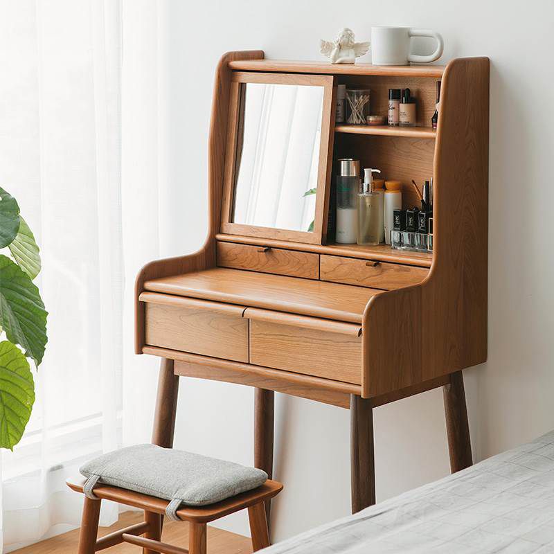 Scandinavian Makeup Vanity Mirrored Solid Wood Makeup Dressing Table