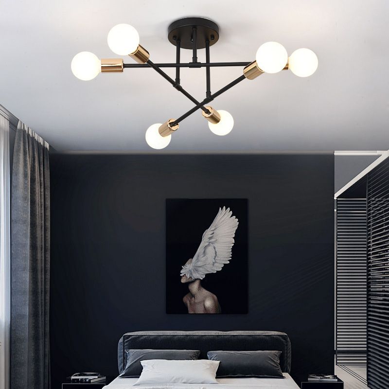 Industriële Retro Radiale Semi Flush Mount Smeedijzer-Lamp Plafond Armatuur voor Interieur Spaces