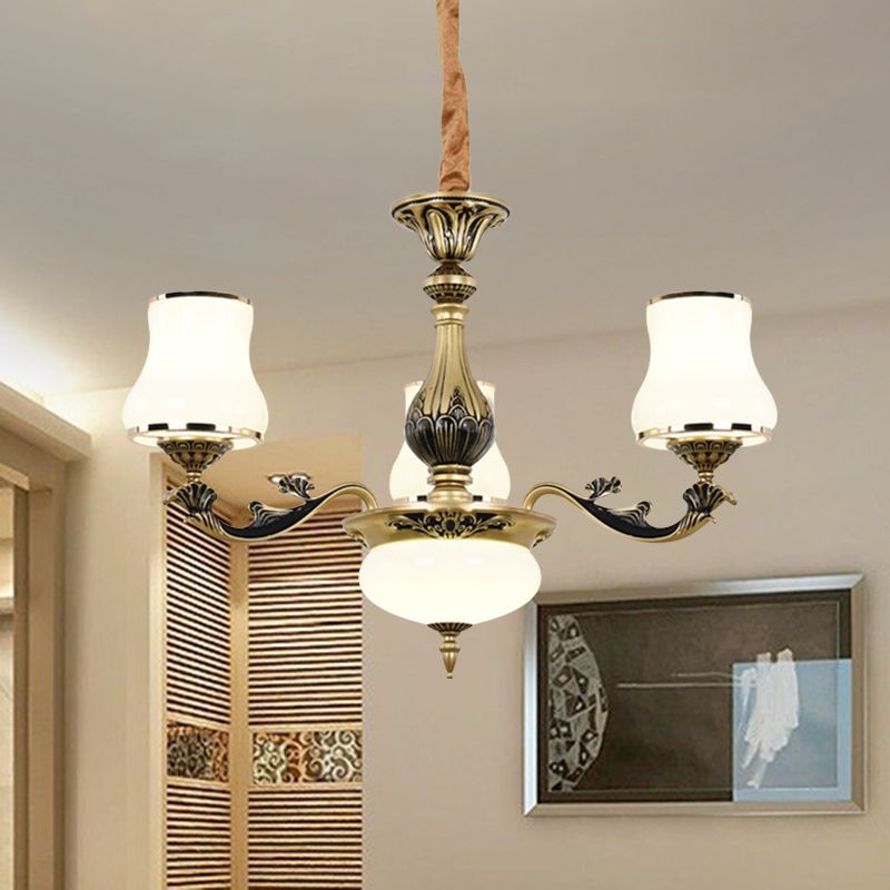 Minimalisme trompet hanglamp 3/6 lampen melkachtig glas hangende kroonluchter met bochtige arm in zwart-goud voor woonkamer