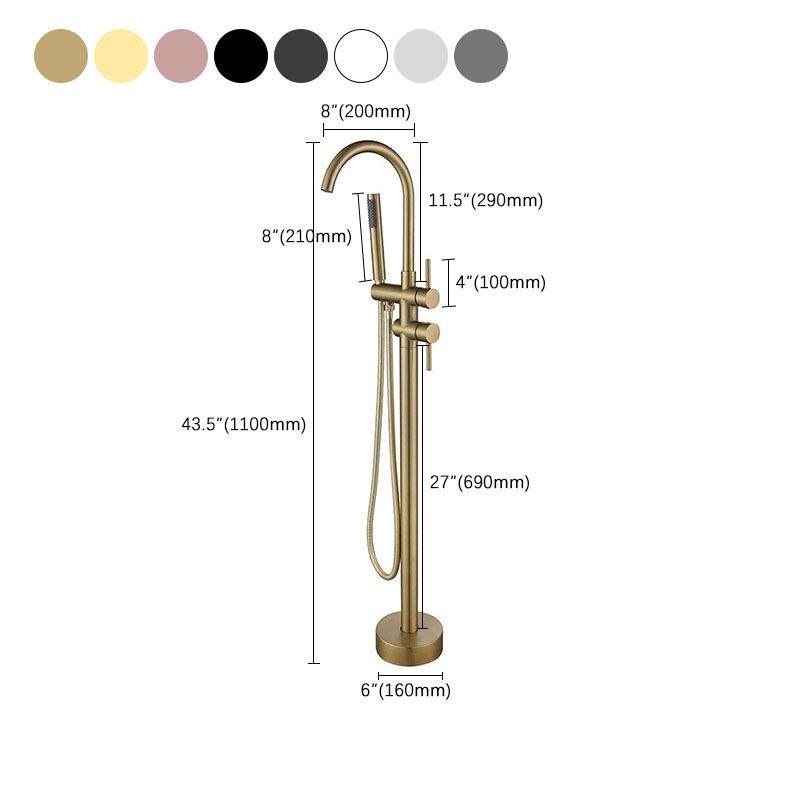 Floor Mounted Metal Freestanding Tub Filler Double Handles Freestanding Faucet with Hose