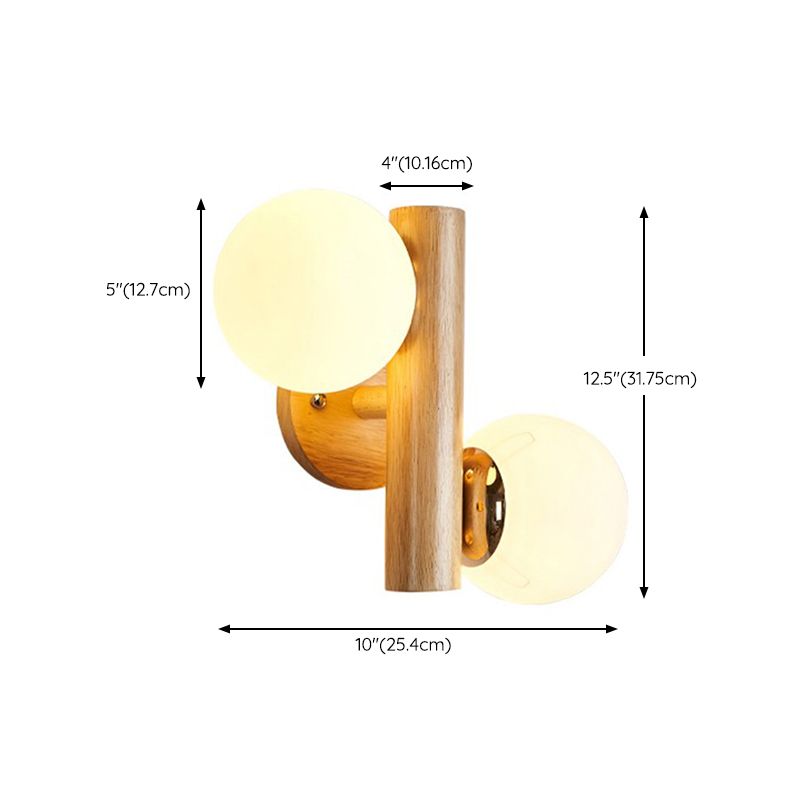 Modern Style Ball Shade Wall Light Wood 2 Lights Sconces for Bedroom