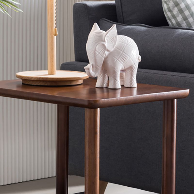 Contemporary Wood End Table Rectangular 4 Legs Side Table with Storage Shelf