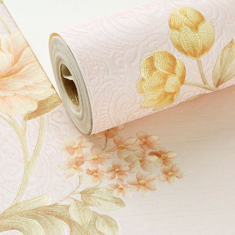 Vinyl Soft Color Wallpaper Rural Blooming Peonies Patterned Wall Covering, 31' x 20.5"
