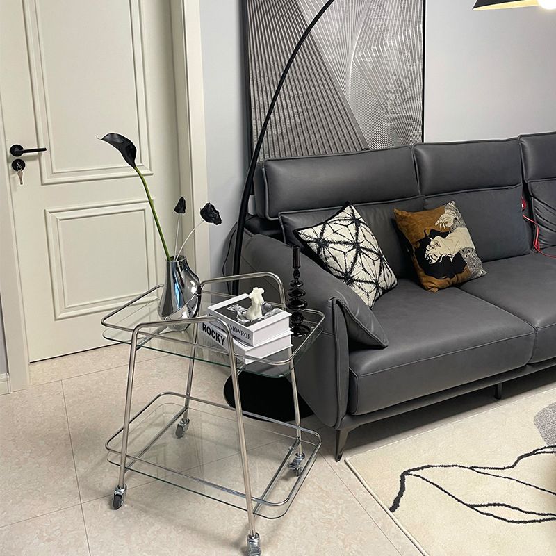 Modern Glass End Slide Table 2-Tier Corner Table with Storage