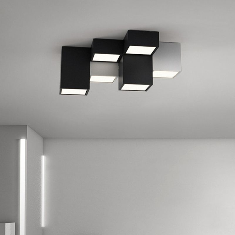 Plafonnier LED noir et blanc dans une simplicité moderne, plafonnier géométrique en fer avec abat-jour en acrylique