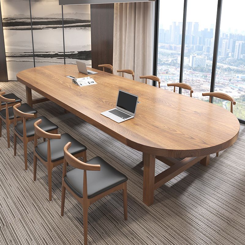 Oval Writing Desk Solid Wood Contemporary Style Office Meeting Desk