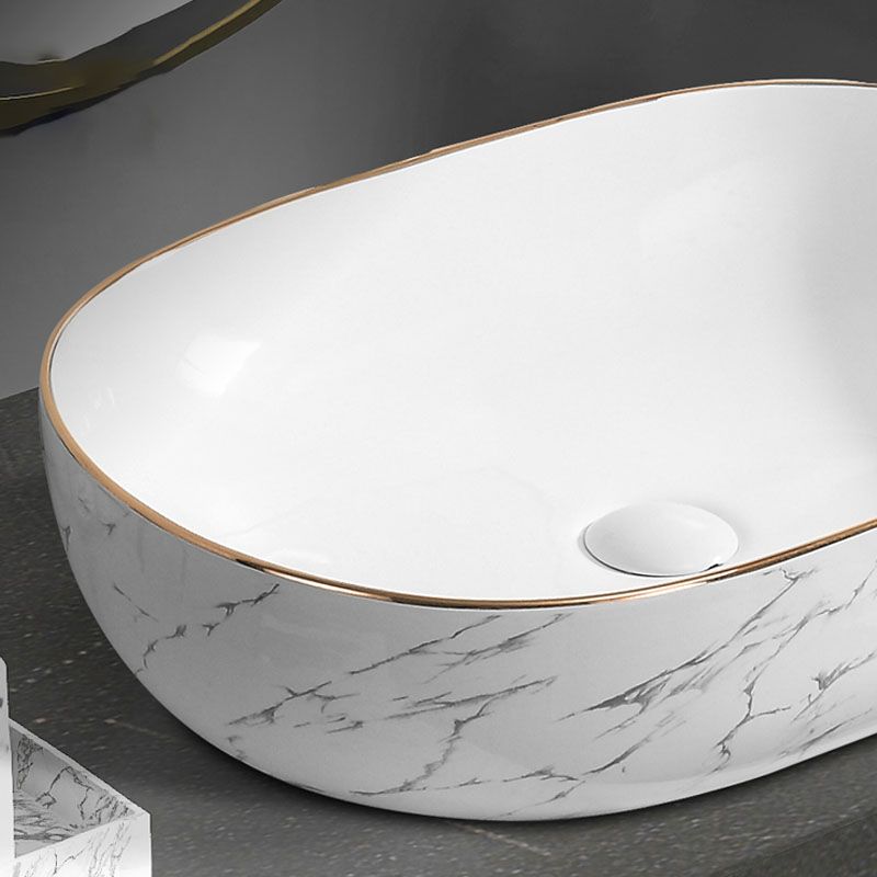 Modern Vessel Lavatory Sink Rectangular Porcelain Shut-Off Valve Included Bathroom Sink