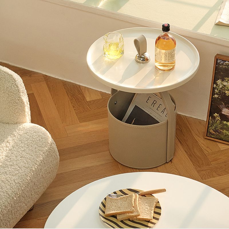 Contemporary Round Side End Table Leather Pedestal End Table