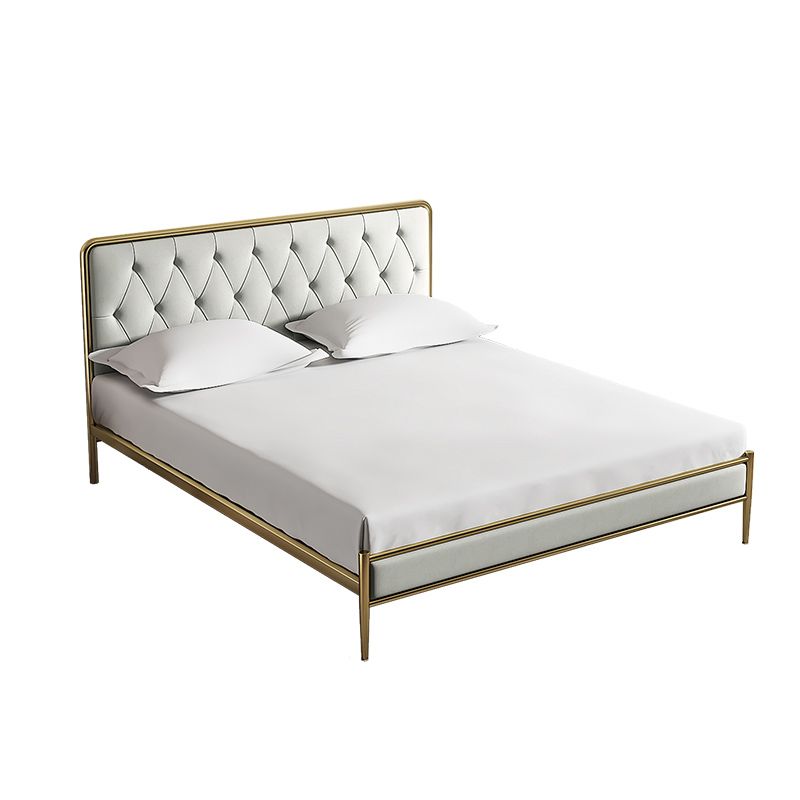 Tufted Upholstered Bed with Headboard Faux Leather Bed with Metal Legs