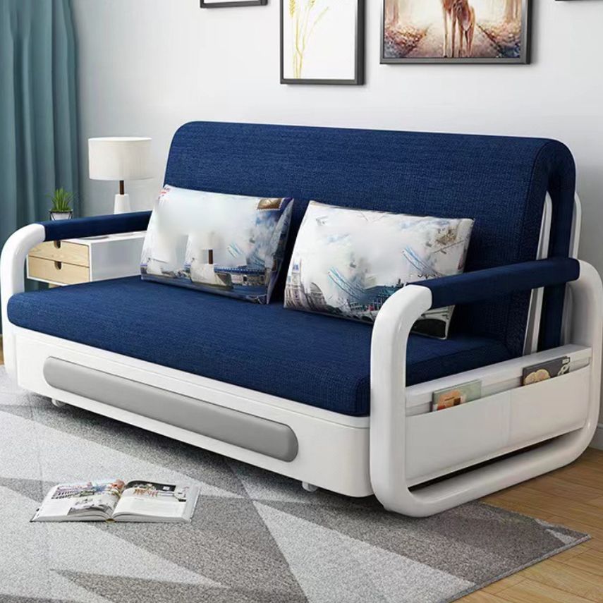Modern Convertible Cotton Sofa Bed Upholstered Fabric Metal Bed