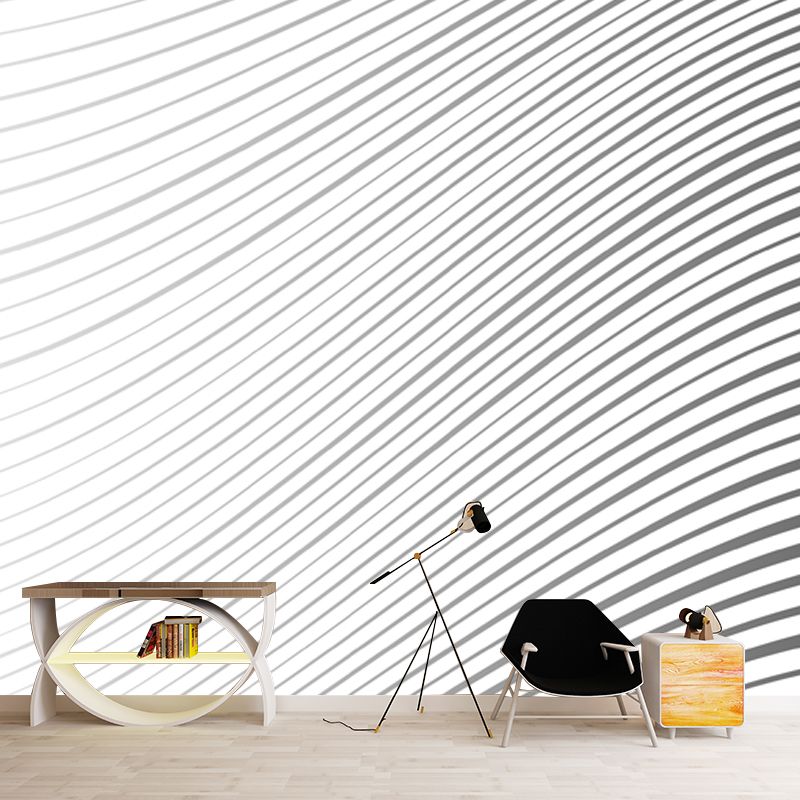 Black-White Minimalistic Wall Mural Large Tapered Stroke Wall Art for Living Room