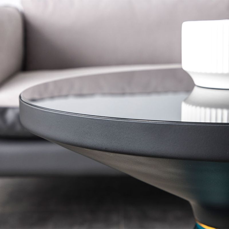 Pedestal Cone Coffee Table Modern Round Glass Top Cocktail Table