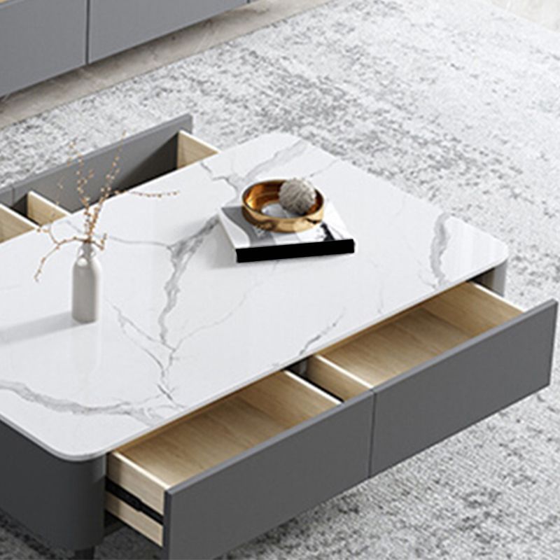 4 Legs Coffee Cocktail Table with Storage Drawers White Slate Top