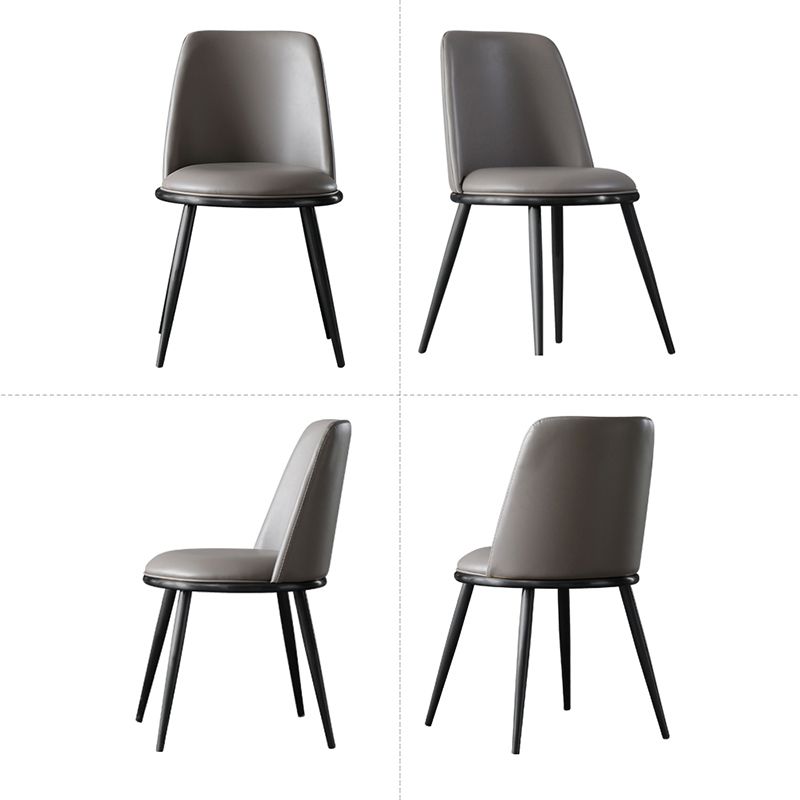 Contemporary Faux Leather and Metal Armless Dining Chairs for Kitchen