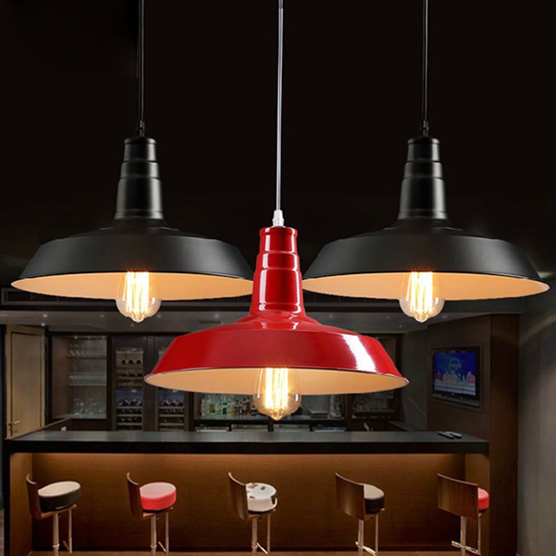 10"/14" W Vintage Barn Pendant Lamp 1 Bulb Aluminum Ceiling Fixture in Black/White/Red for Dining Room