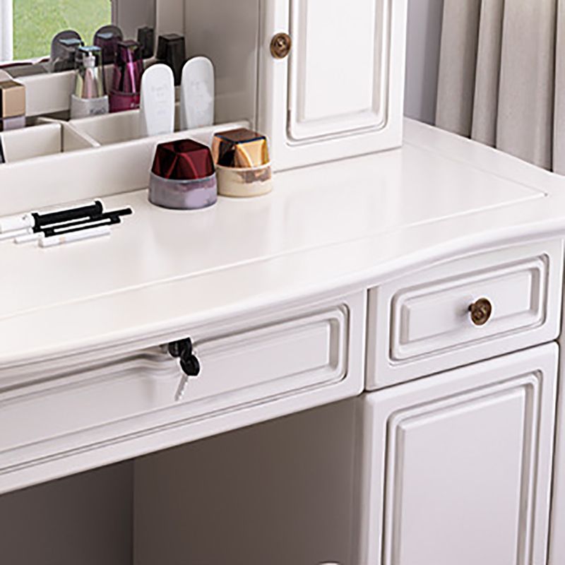 Traditional Solid Wood Makeup Dressing Table 60.23" H Vanity Set with Stool and Mirror