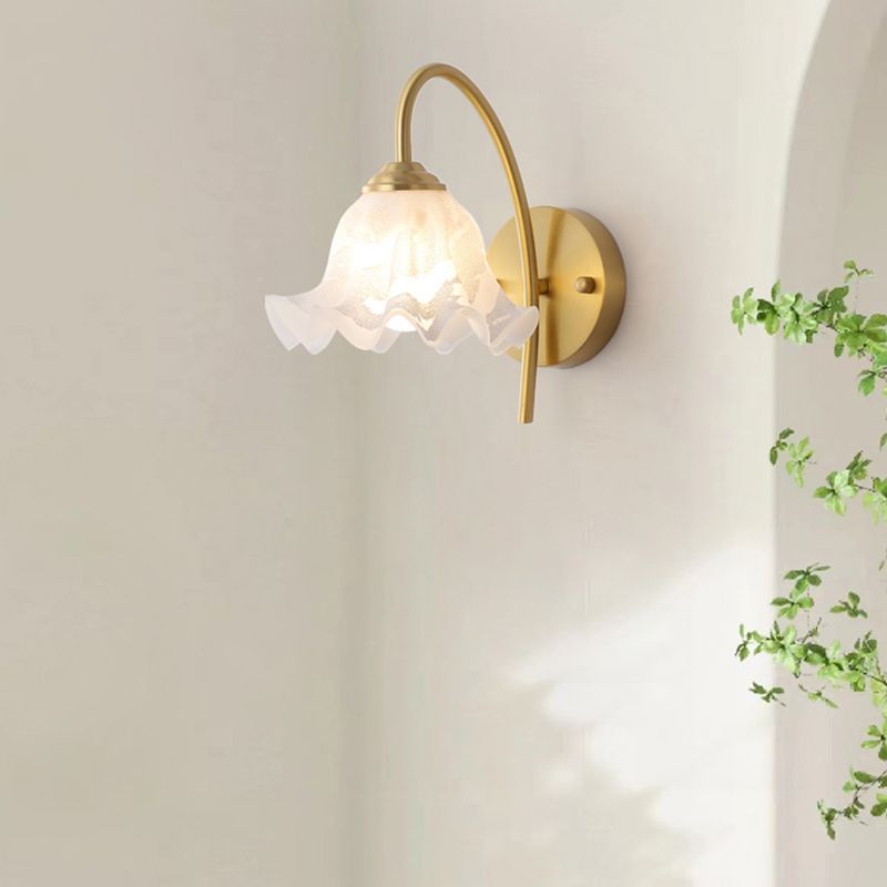 Post Modern Barn Light Brass & Glass 1 - Light Wall Sconce in Gold & White