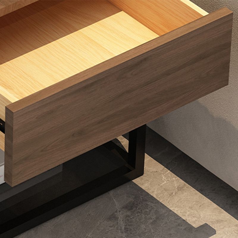 Square Glass/Stone Top End Table 21.26" Tall 1-Drawer Side Table with Storage Shelf