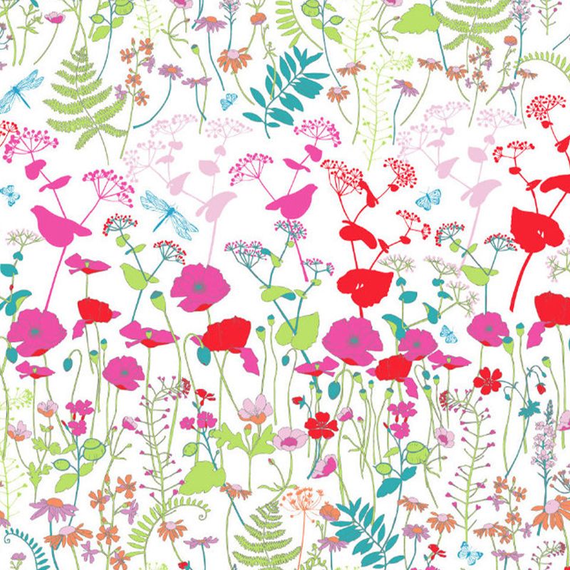 Trendy Floral Print Wall Mural Pink and Green Girls Bedroom Wall Art, Size Optional