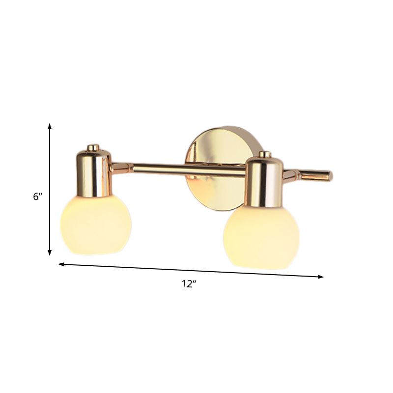 2/3 Bulbs Wall Sconce Lighting with Bubble Shade Milky Glass Modern Bedroom Light Fixture in Brass