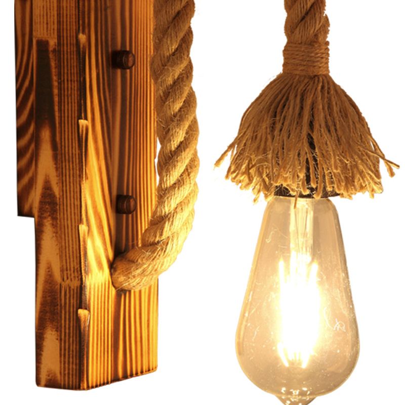 Illuminazione a parete in legno 1-bulba montata industriale marrone destro angolato corridoio kit di luce parete con corda