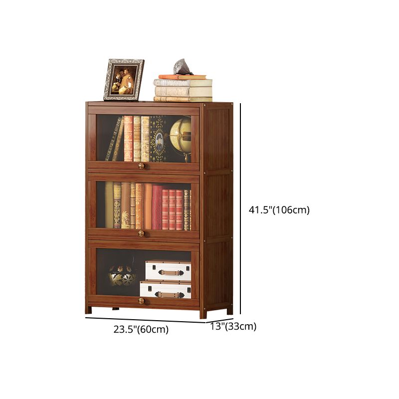 Contemporary Brown Bamboo Bookshelf Closed Back Bookcase with Door for Home Office