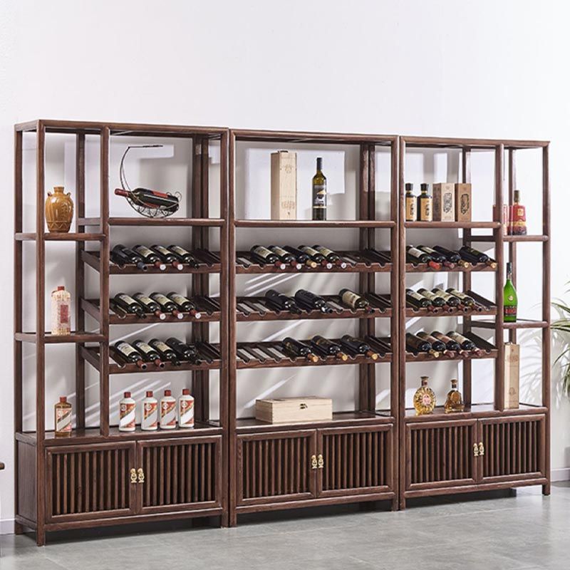 Mid-Century Modern Wine Racks Floor Solid Wood Wine Holder with Shelf